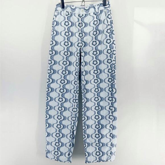 Aritzia Sun-deh Jaden Pants Blue Floral Boho Hippie Straight Leg Size 0 - Picture 2 of 7